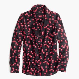 J. Crew Cherry Print Silk Blend Popover Shirt Sz 4